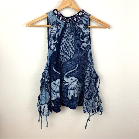 Free People Blue Elephant Gauze Sleeveless Tank top - Picture 2 of 10